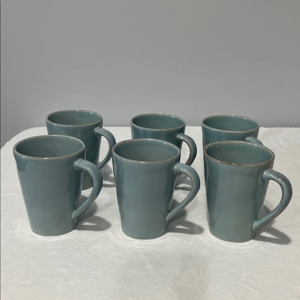 Crate & Barrel Marin Blue Coffee Mugs Made In Portugal Set Of 6